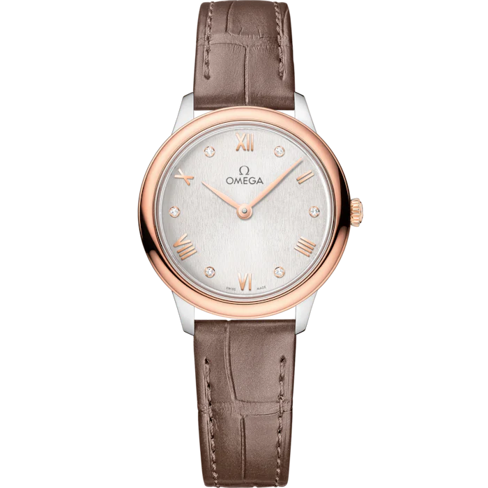 Omega De Ville Prestige 27.5 mm Silver Dial with Diamonds Stainless Steel and Sedna™ 18k Rose Gold Strap 434.23.28.60.52.001