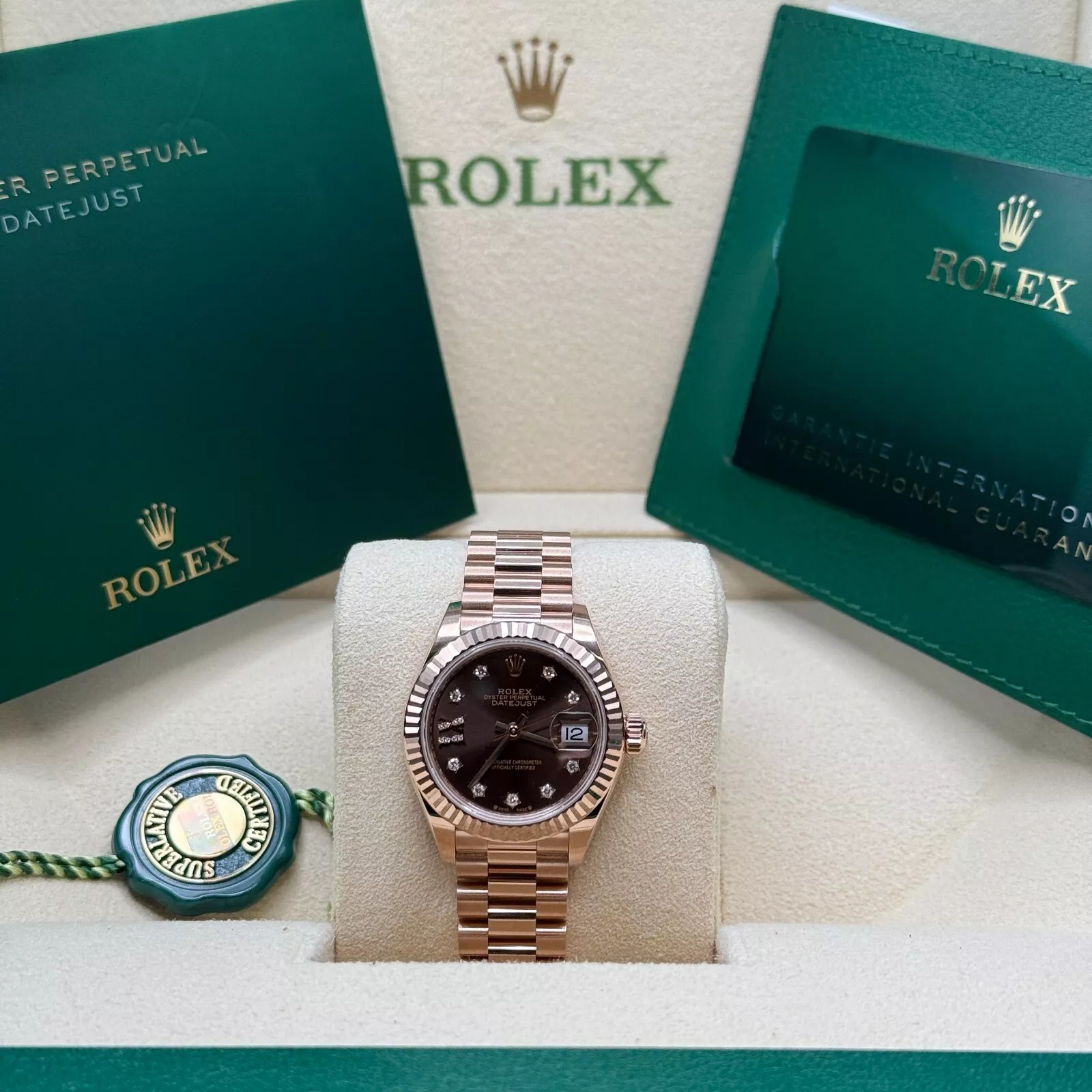 Rolex Lady-Datejust 28mm 279175 Chocolate Diamond-Set Dial President Everose Gold - Image 9