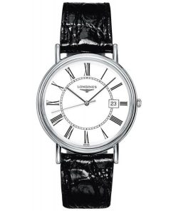 Longines Men's L4.790.4.11.2 Presence Black Leather Watch