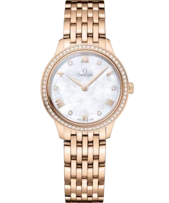 Omega De Ville Prestige 27.5mm White Dial with Diamonds Sedna 18k Rose Gold Bracelet 434.55.28.60.55.001