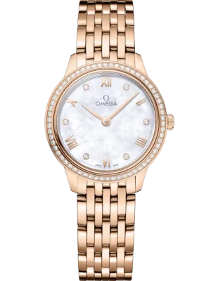 Omega De Ville Prestige 27.5mm White Dial with Diamonds Sedna 18k Rose Gold Bracelet 434.55.28.60.55.001