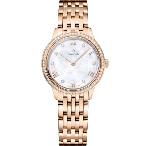 Omega De Ville Prestige 27.5mm White Dial with Diamonds Sedna 18k Rose Gold Bracelet 434.55.28.60.55.001