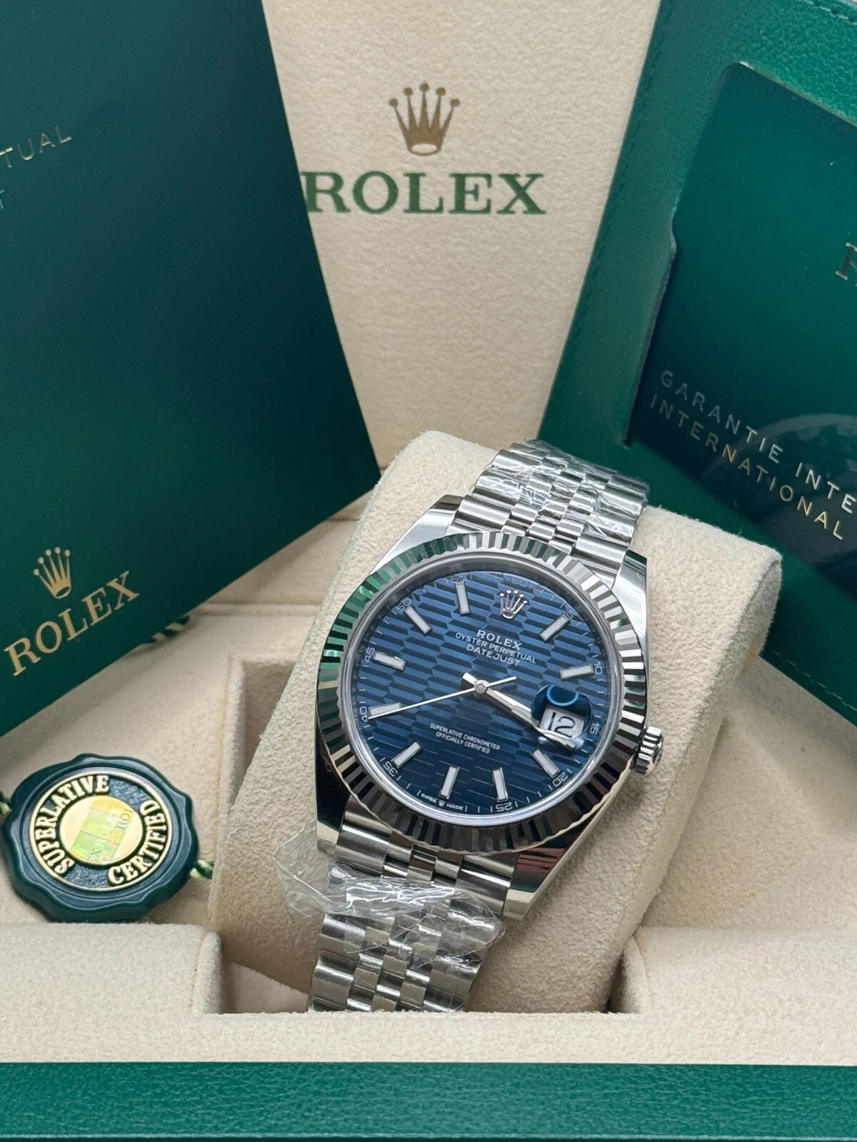 Rolex Datejust 41mm Blue Fluted Motif Index Dial Jubilee Bracelet Watch - 126334 - Image 7