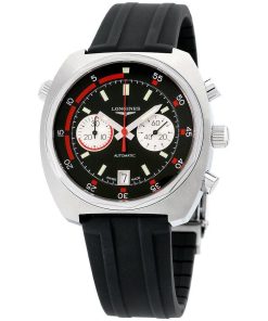 Longines Men's L2.796.4.52.9 Heritage Chronograph Black Silicone Watch