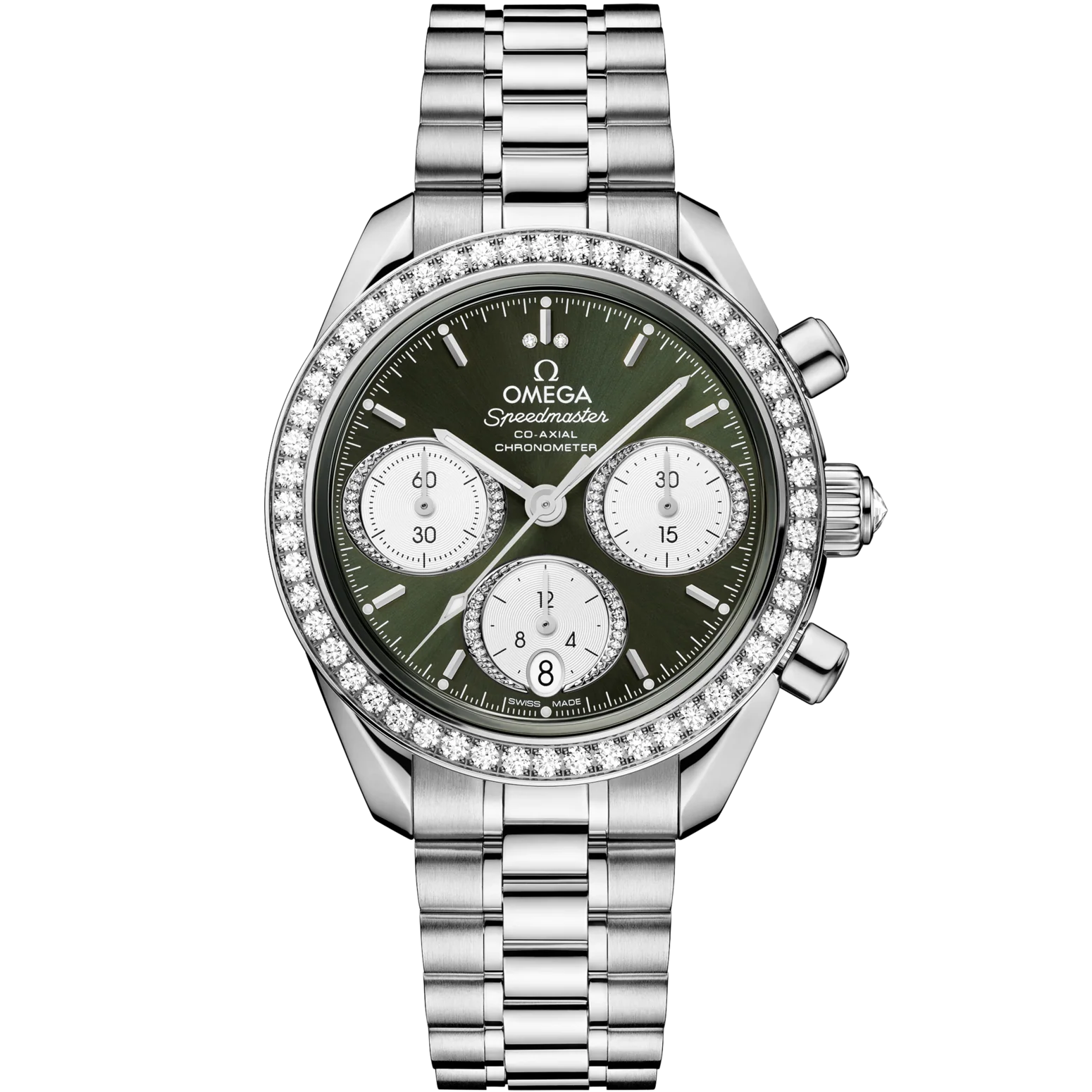 Omega Speedmaster 38 Green Dial 38 mm with Diamonds Stainless Steel Bracelet 324.15.38.50.60.001