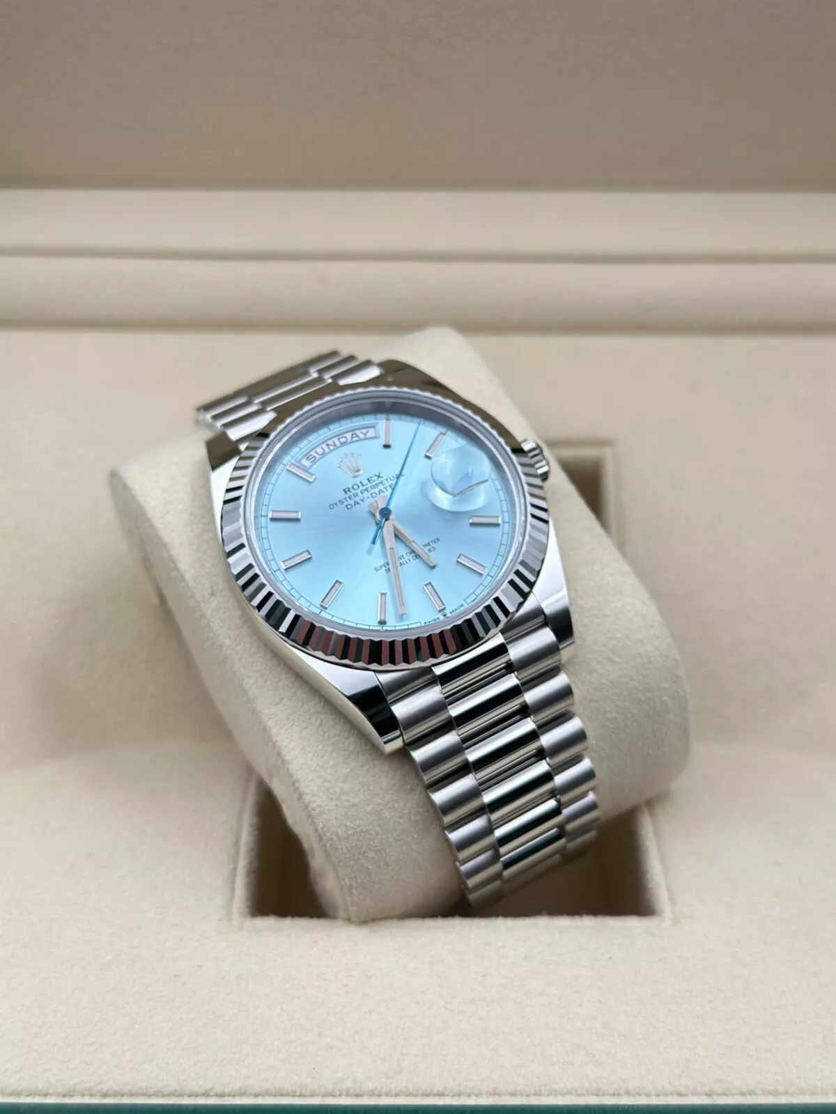 Rolex Day-Date "President" 40mm Platinum Ice Blue Index Dial - 228236 - Image 3