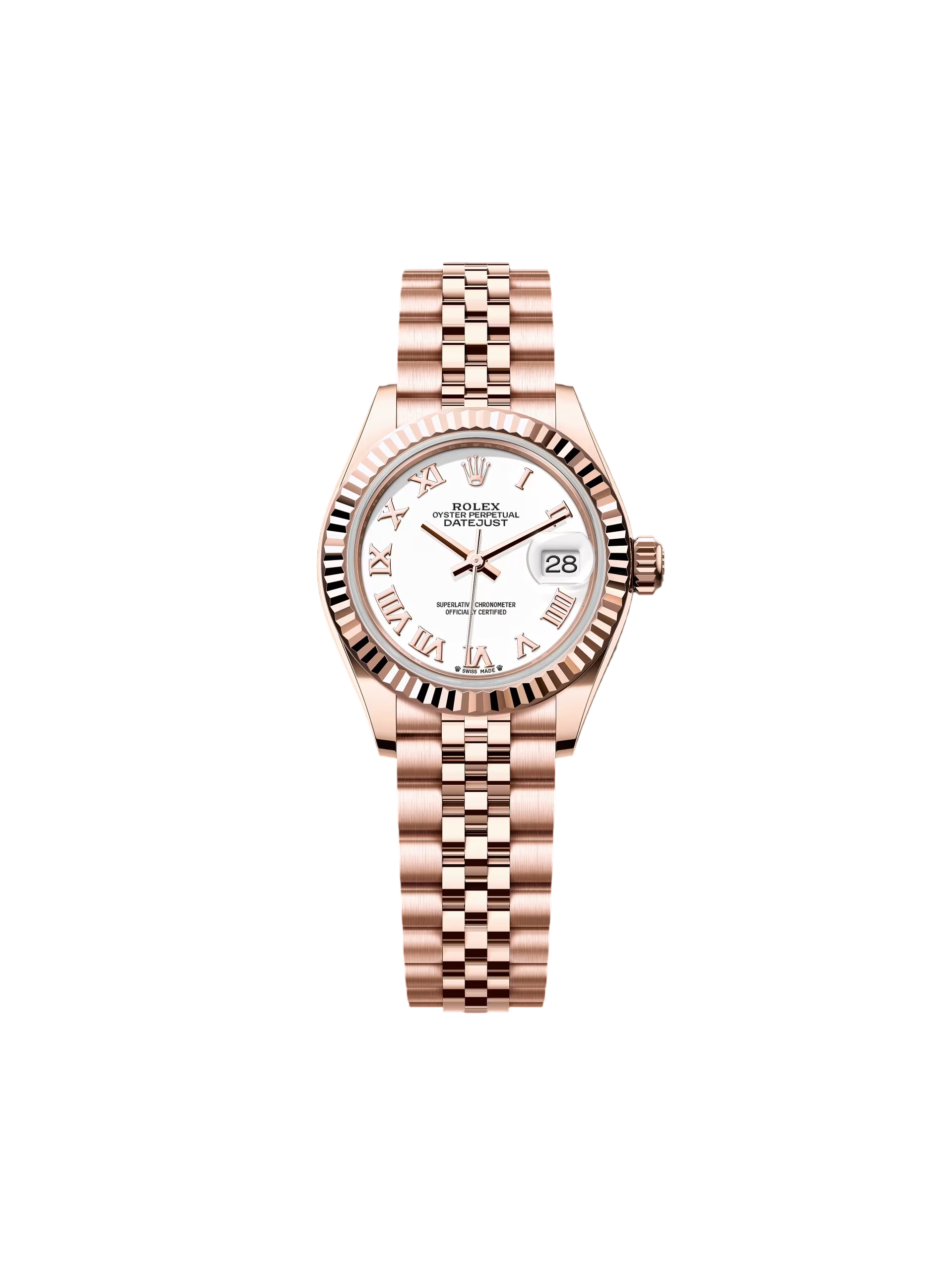 Rolex Lady-Datejust 28mm 279175 White Roman Dial President Rose Gold