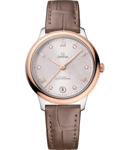 Omega De Ville Prestige 34mm Silver Dial with Diamonds Stainless Steel and Sedna™ 18k Rose Gold Strap 434.23.34.20.52.003