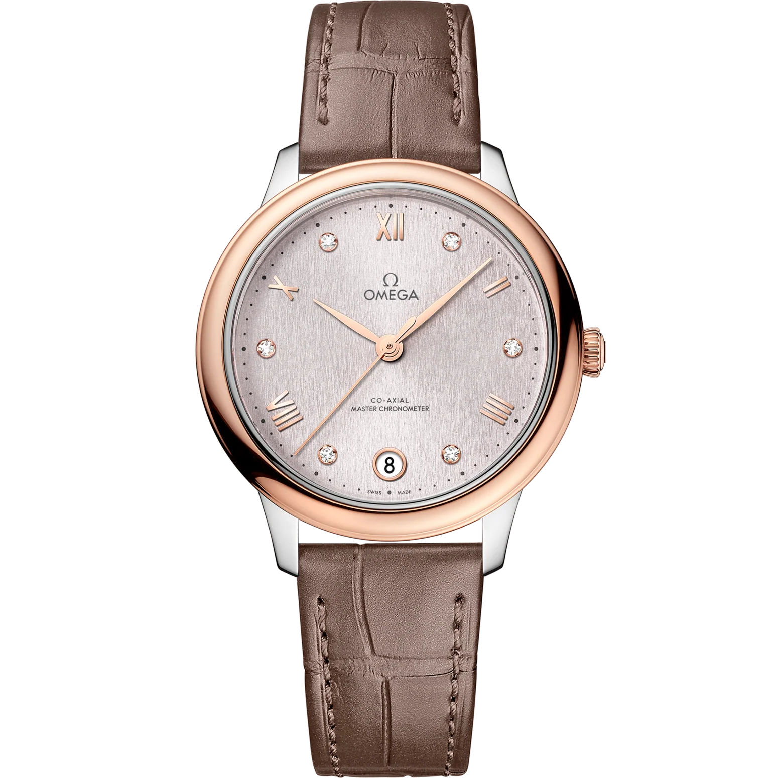 Omega De Ville Prestige 34mm Silver Dial with Diamonds Stainless Steel and Sedna™ 18k Rose Gold Strap 434.23.34.20.52.003