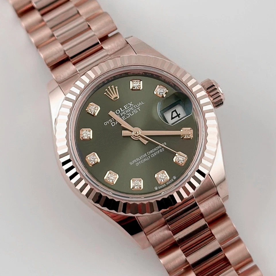 Rolex Lady-Datejust 28mm 279175 Green Diamond-Set Dial President Everose Gold - Image 3