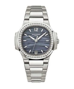 Patek Philippe Nautilus Blue Tinted Mother Of Pearl Dial Automatic Ladies Diamond Watch 7018/1A-010