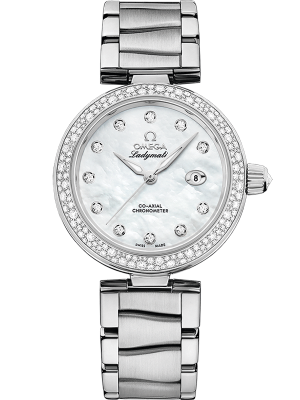 Omega De Ville Ladymatic 34mm White Dial with Diamonds Stainless Steel Bracelet 425.35.34.20.55.002