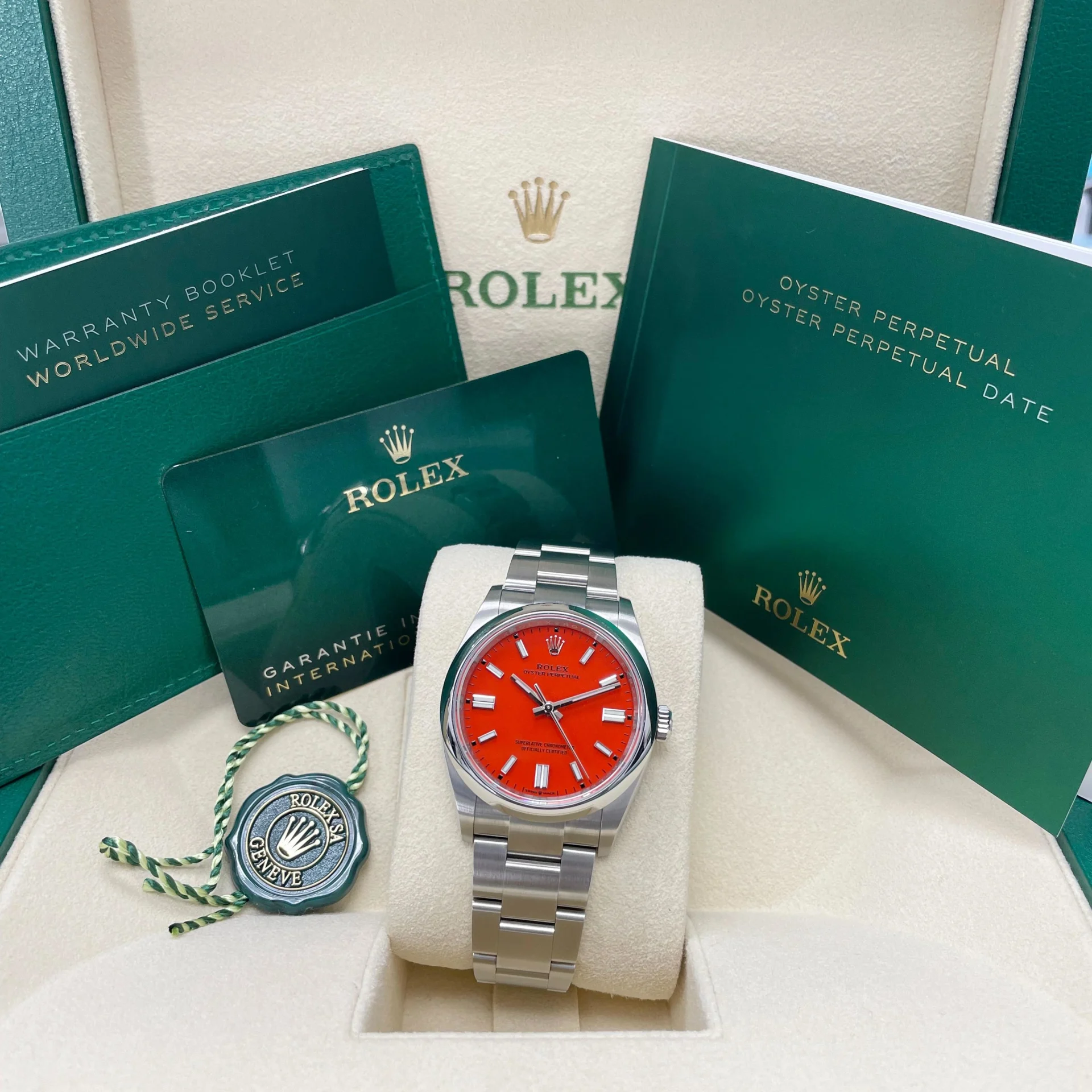 Rolex Oyster Perpetual 36mm 126000-0007 Coral Red Dial Steel Watch - Image 6