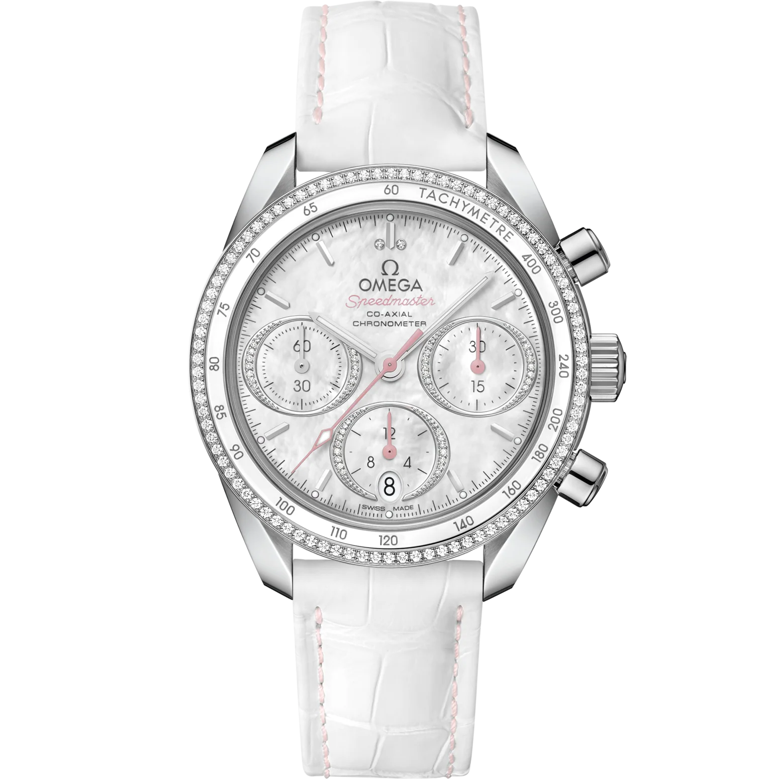 Omega Speedmaster 38 White Dial 38 mm with Diamonds Stainless Steel Strap 324.38.38.50.55.001