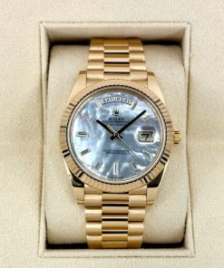 Alternative view of Rolex Day-Date 40mm Yellow Gold President  Mother of Pearl Diamond Baguette Dial - 228238