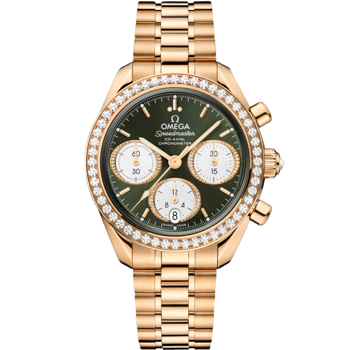 Omega Speedmaster 38 Green Dial 38mm with Diamonds Moonshine™ 18k Rose Gold Bracelet 324.55.38.50.60.001