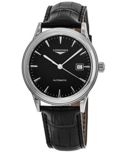 Longines Unisex L4.984.4.52.2 Flagship Black Leather Watch
