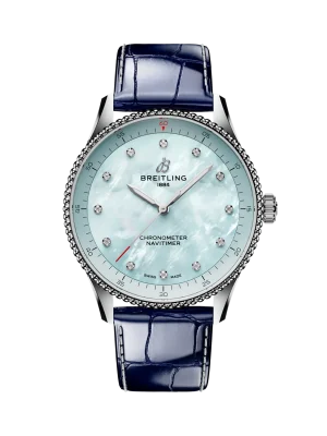 Breitling Navitimer 32mm Ladies Watch Blue Mother Of Pearl Alligator A77320171C1P1