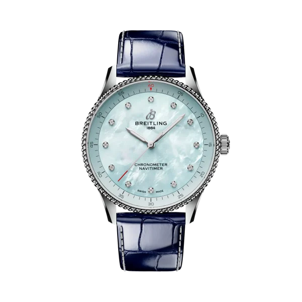 Breitling Navitimer 32mm Ladies Watch Blue Mother Of Pearl Alligator A77320171C1P1