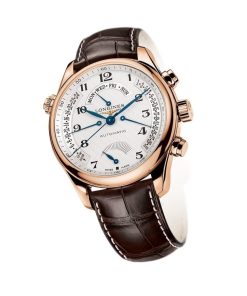 Longines Men's L27168783 Master Collection 18kt Rose Gold Retrograde Power Reserve Automatic Brown Leather Watch