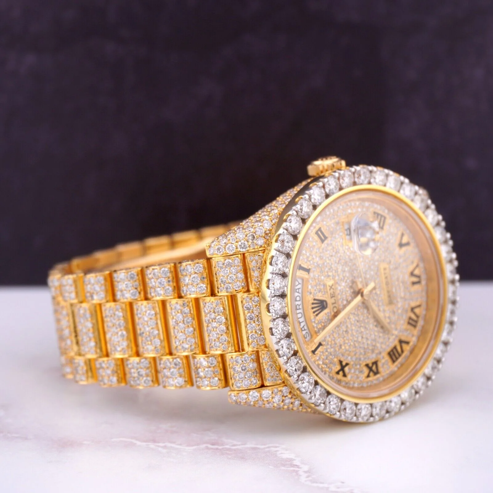 Rolex Day Date 40mm 18k Yellow Gold Iced Out 25ct Genuine Diamonds 228238 - Image 3
