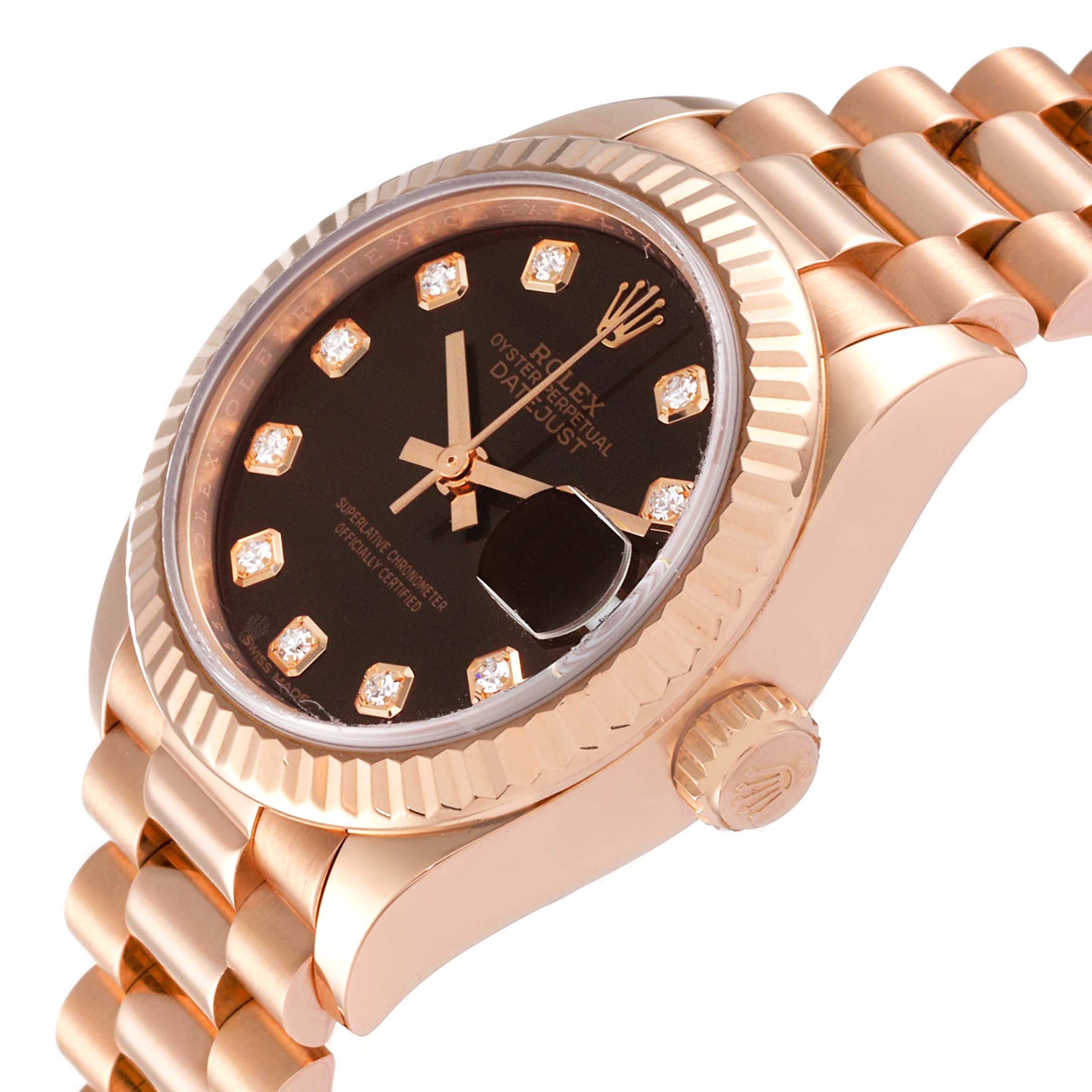 Rolex Lady-Datejust 28mm 279175 Chocolate Diamond-Set Dial President Everose Gold - Image 6