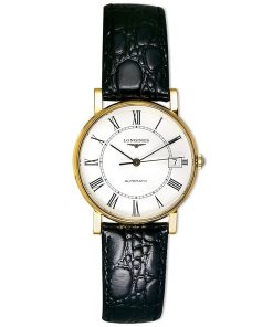 Longines Men's L47446112 La Grandes Classiques Flagship 18kt Yellow Gold Black Leather Watch
