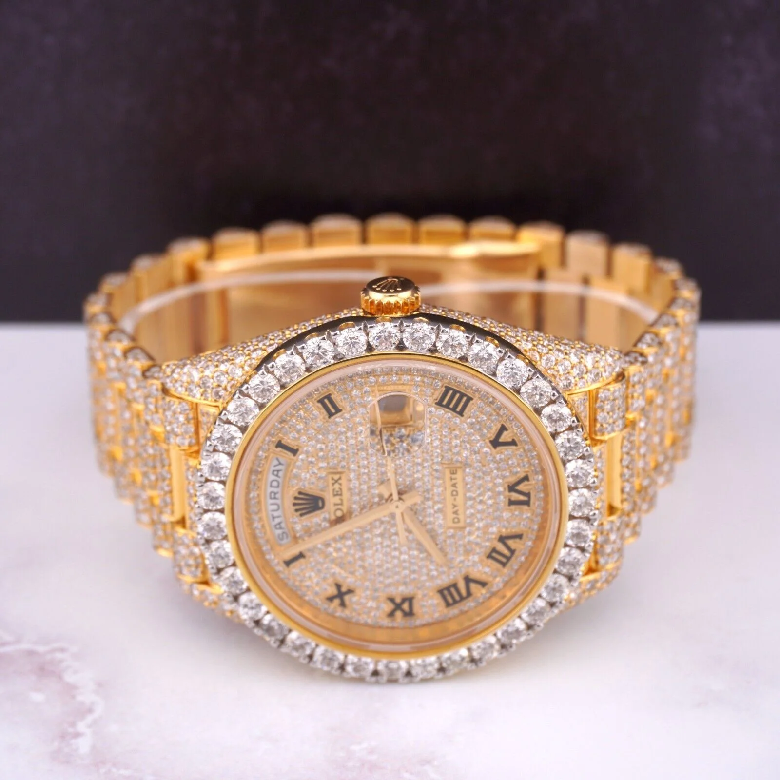 Rolex Day Date 40mm 18k Yellow Gold Iced Out 25ct Genuine Diamonds 228238 - Image 9