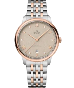 Omega De Ville Prestige 40 mm Linen Dial with Diamonds Stainless Steel and Sedna™ 18k Rose Gold Bracelet 434.20.40.20.59.001