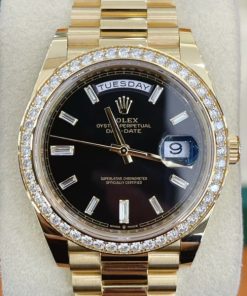 Alternative view of Rolex Day-Date 40mm Black Diamond Dial and Diamond Bezel Yellow Gold President Bracelet  228348RBR-0001