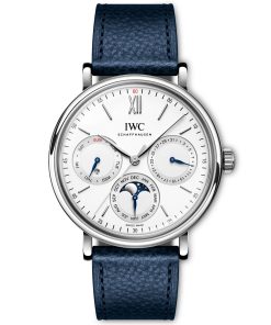 IWC Schaffhausen Portofino Perpetual Calendar 40 mm Silver Dial Stainless Steel Blue Strap IW344601