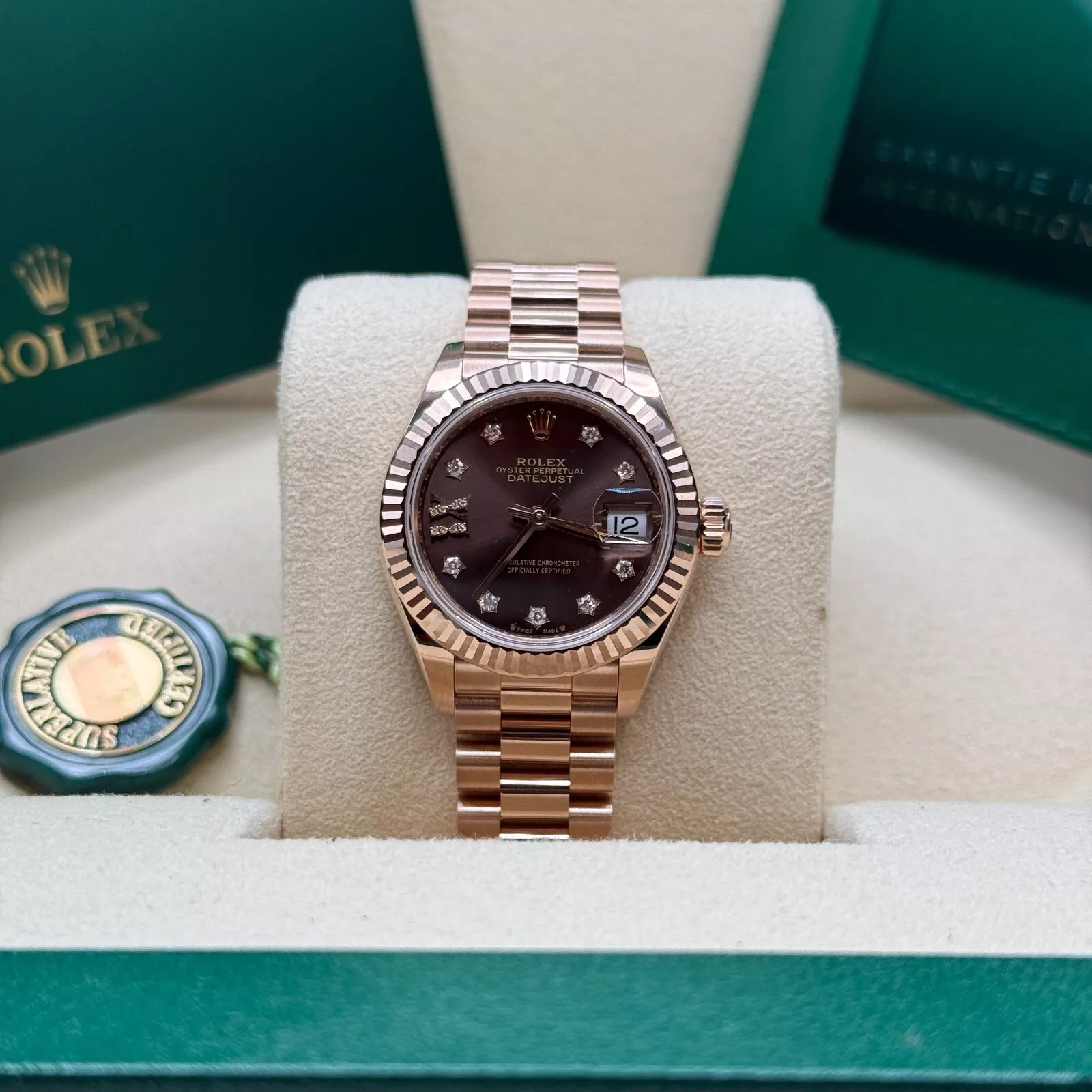 Rolex Lady-Datejust 28mm 279175 Chocolate Diamond-Set Dial President Everose Gold - Image 3