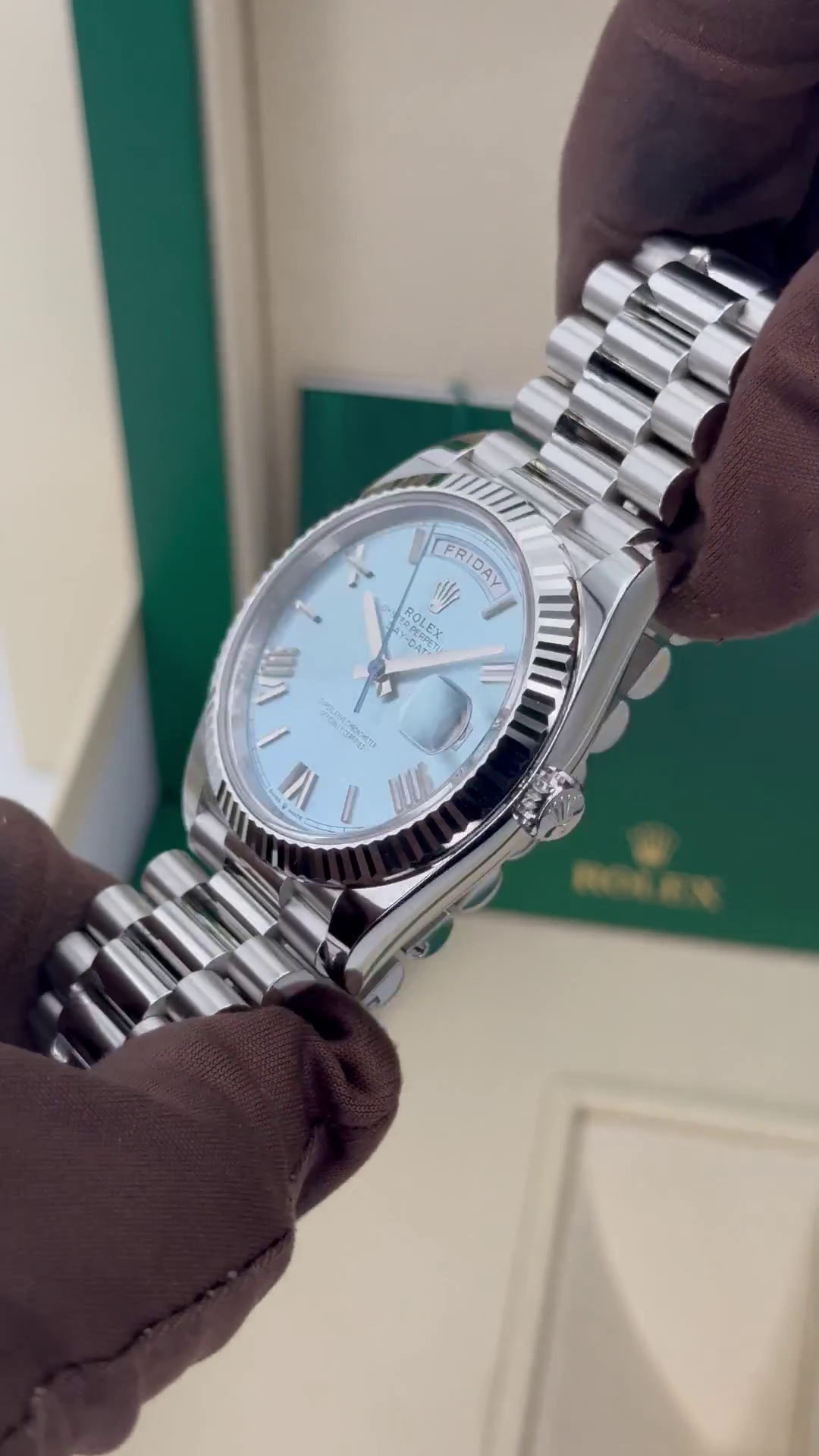 Rolex Day-Date "President" 40mm Platinum Ice Blue Roman Dial - 228236 - Image 8