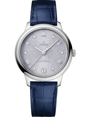 Omega De Ville Prestige 34 mm Blue Dial with Diamonds Stainless Steel Strap 434.13.34.20.53.001