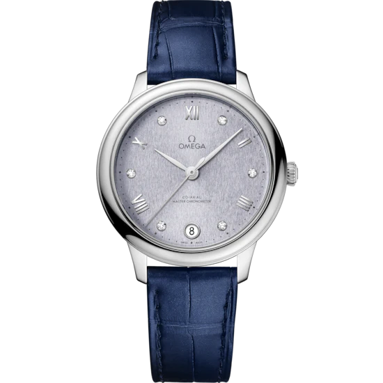 Omega De Ville Prestige 34 mm Blue Dial with Diamonds Stainless Steel Strap 434.13.34.20.53.001