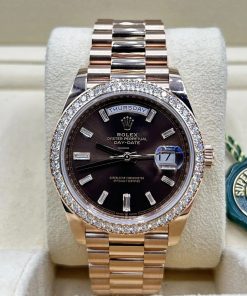 Alternative view of Rolex  Day-Date 40mm Chocolate Baguette Diamond Dial Diamond Bezel Dial Watch 228345RBR