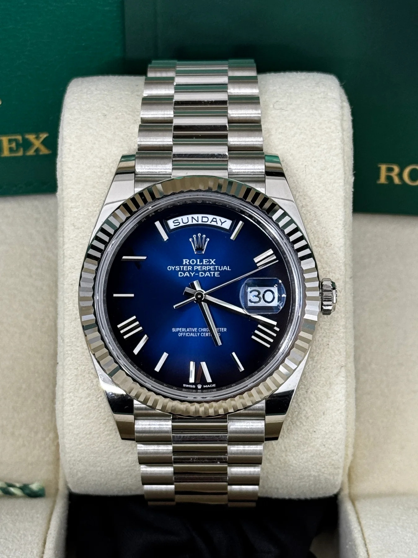 Rolex Day-Date "President" 40mm Platinum Blue Roman Ombre Dial - 228236 - Image 2