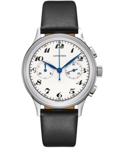 Longines Men's L2.827.4.73.0 Heritage Chronograph Black Leather Watch