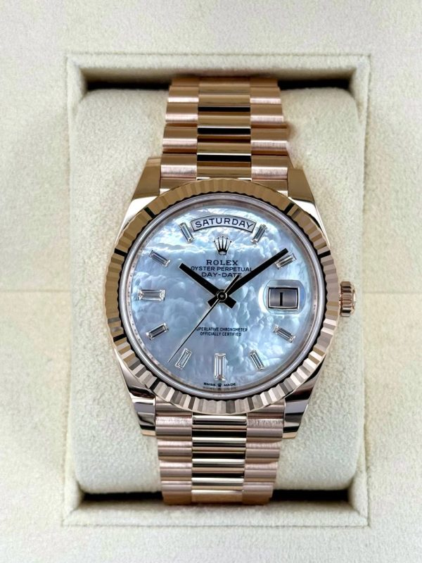 Rolex Day-Date "President" 40mm Everose Gold Mother of Pearl Diamond Baguette Dial - 228235