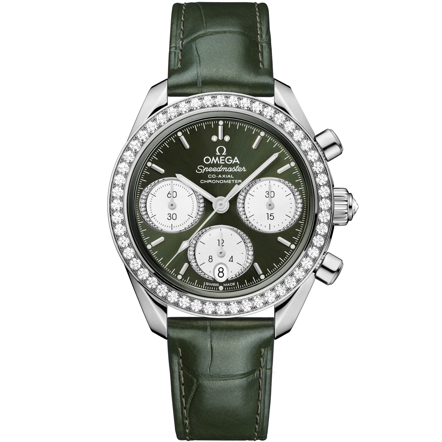 Omega Speedmaster 38 Green Dial 38mm with Diamonds Stainless Steel Strap 324.18.38.50.60.001