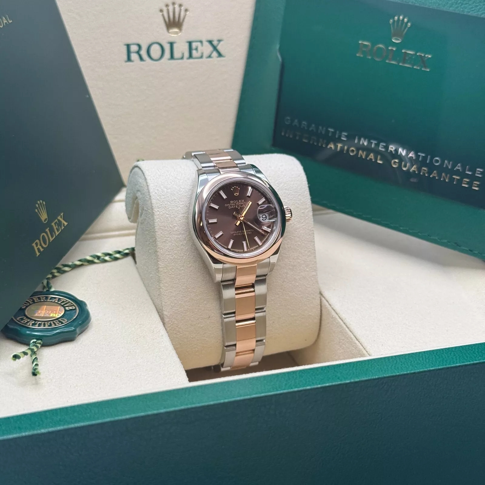 Rolex Lady-Datejust 28mm 279161 Chocolate Stick Dial, Two Tone Stainless Steel & 18K Rose Gold Oyster Bracelet Women's Watch - Image 4