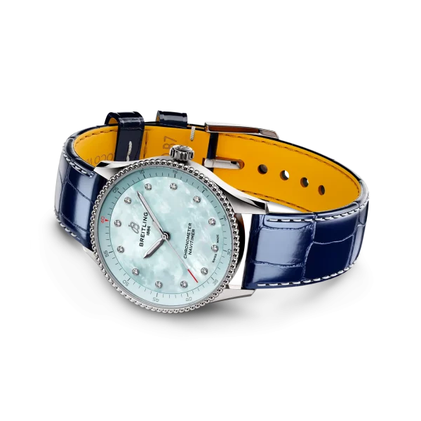 Breitling Navitimer 32mm Ladies Watch Blue Mother Of Pearl Alligator A77320171C1P1