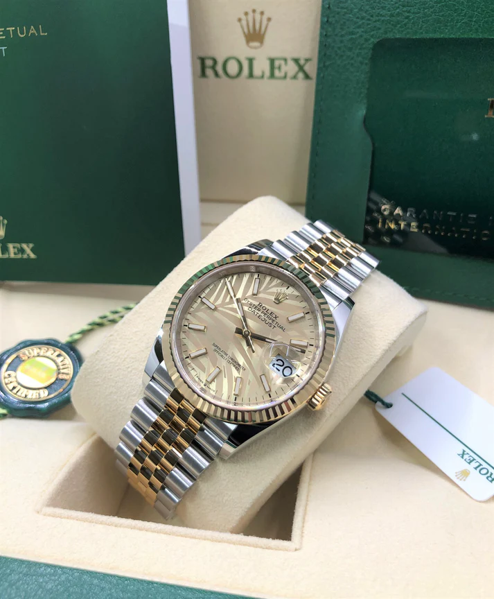 Rolex Datejust 36mm 126233 Golden Palm Motif Dial Jubilee Bracelet Watch - Image 4