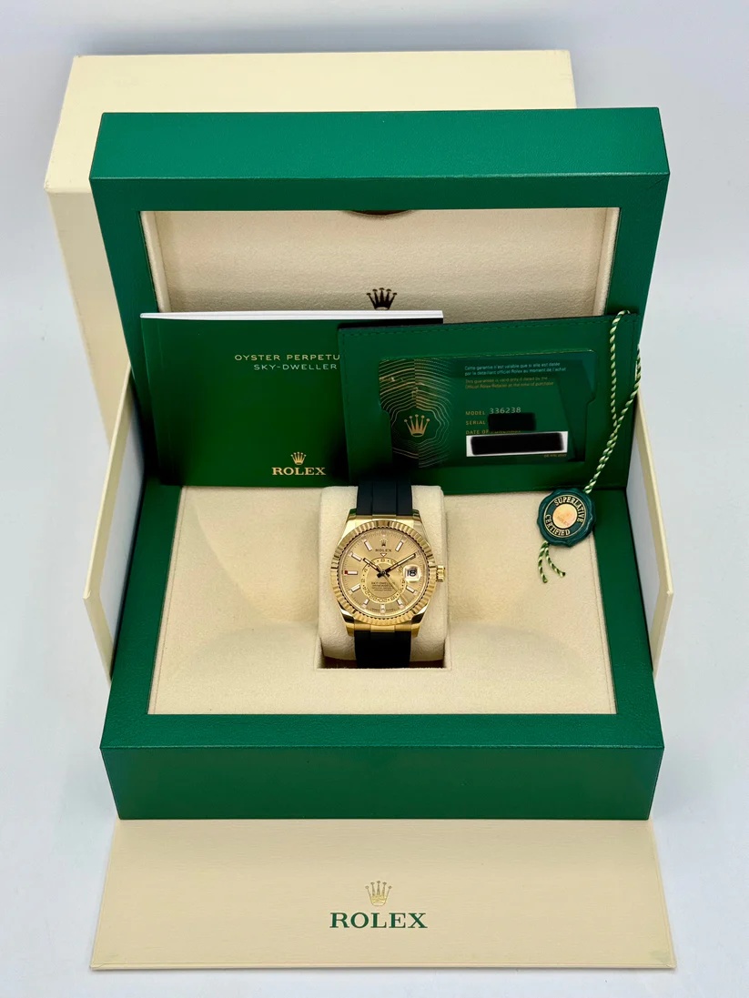 Rolex Sky-Dweller 42mm 336238-0001 Yellow Gold Champagne Dial Oysterflex - Image 8