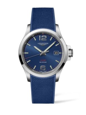 Longines Men's L3.726.4.96.9 Conquest Blue Rubber Watch
