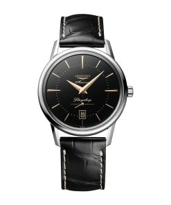 Longines Men's L4.795.4.58.0 Flagship Black Leather Watch