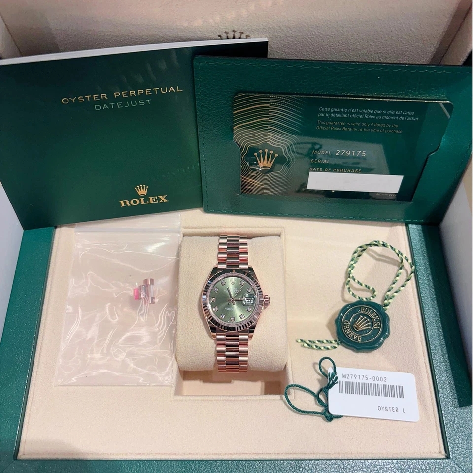 Rolex Lady-Datejust 28mm 279175 Green Diamond-Set Dial President Everose Gold - Image 10