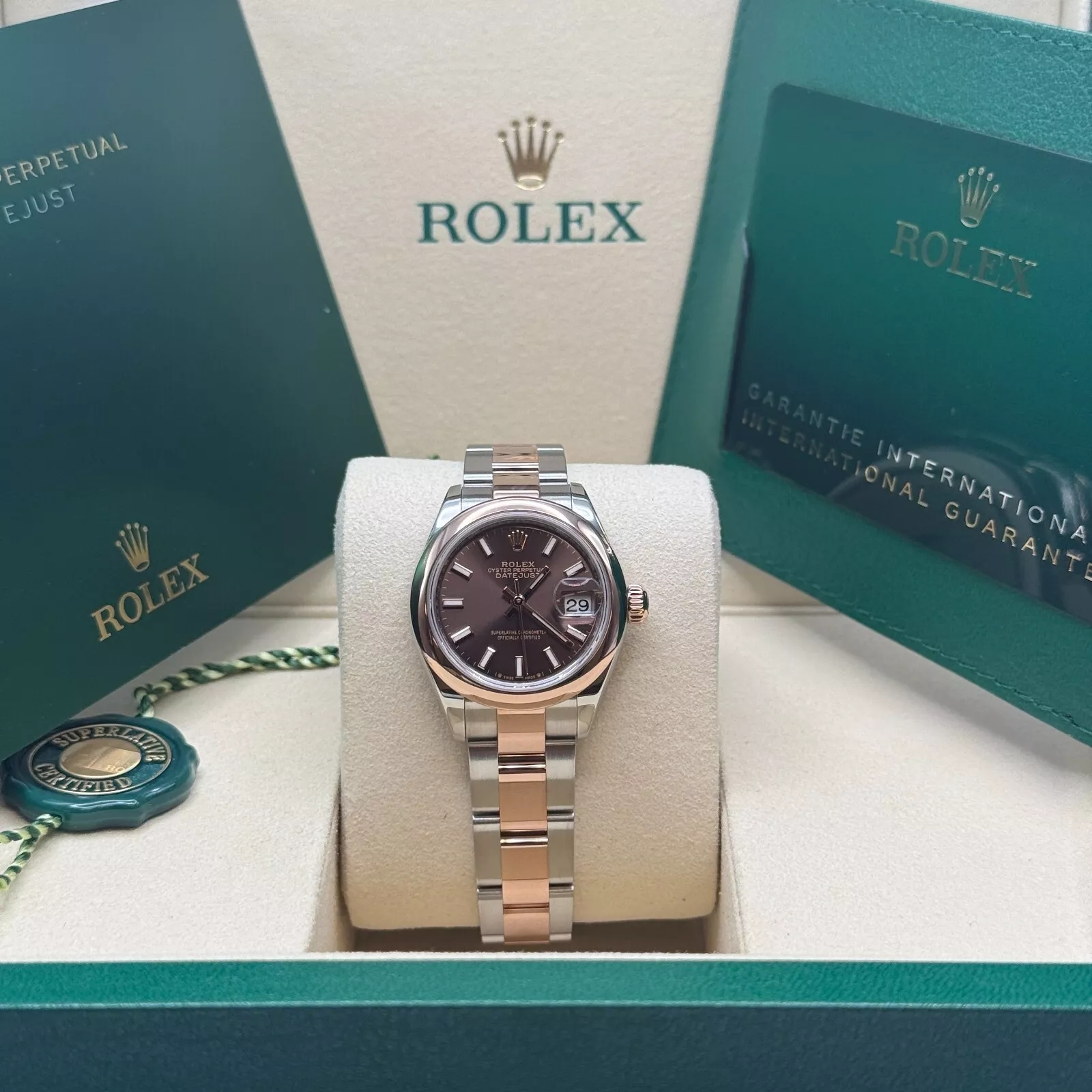 Rolex Lady-Datejust 28mm 279161 Chocolate Stick Dial, Two Tone Stainless Steel & 18K Rose Gold Oyster Bracelet Women's Watch - Image 3