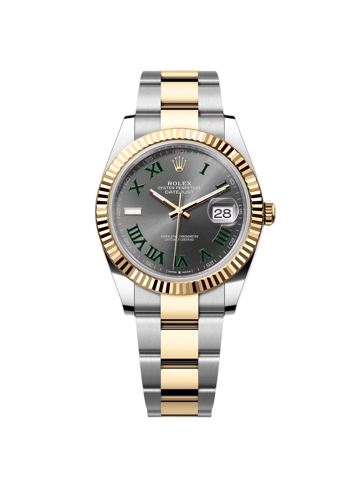 Rolex Datejust 41mm 126333 Two-Tone Yellow Gold Fluted Bezel "Wimbledon" Dial Oyster