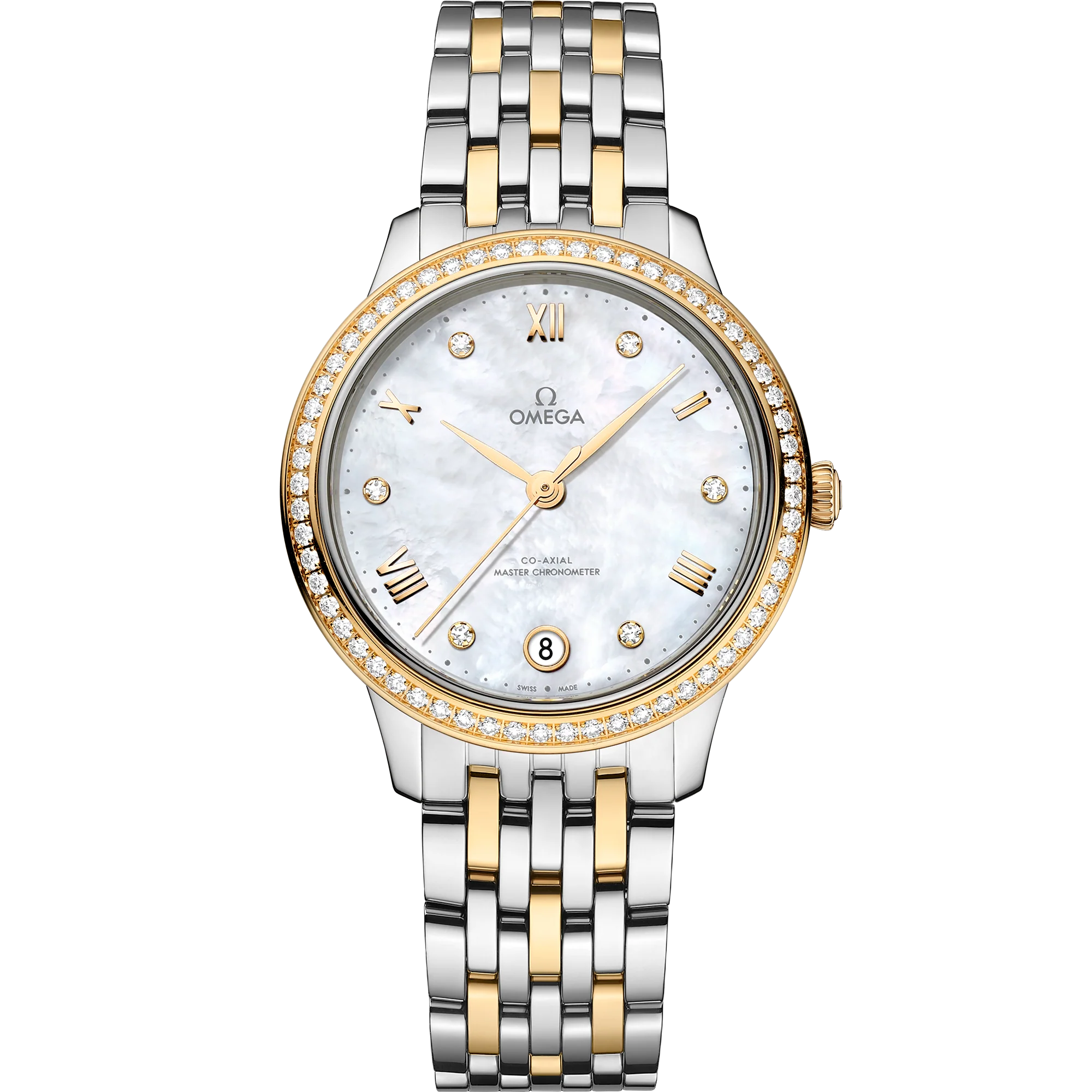 Omega De Ville Prestige, Stainless Steel, 18k Yellow Gold and Diamond-set, 34mm 434.25.34.20.55.002